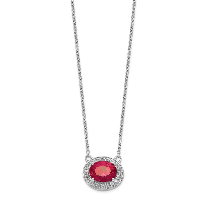 Goldia 14k White Gold Real Diamond and Oval Ruby 18 inch Necklace Necklaces