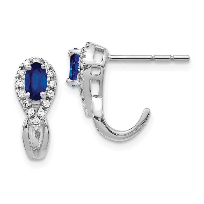 Goldia 14k White Gold Real Diamond and Sapphire J Hoop Post Earrings Earrings Goldia 14k White Gold Real Diamond and Sapphire J Hoop Post Earrings Earrings