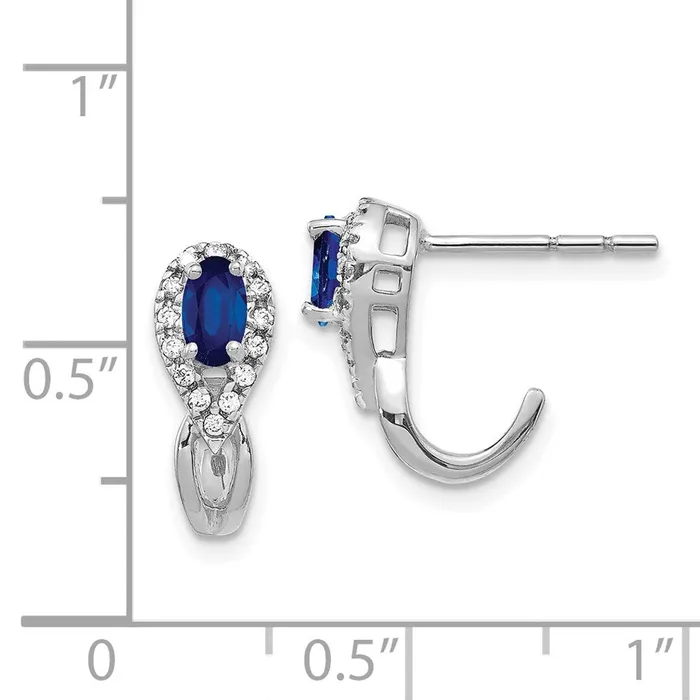 Goldia 14k White Gold Real Diamond and Sapphire J Hoop Post Earrings Earrings