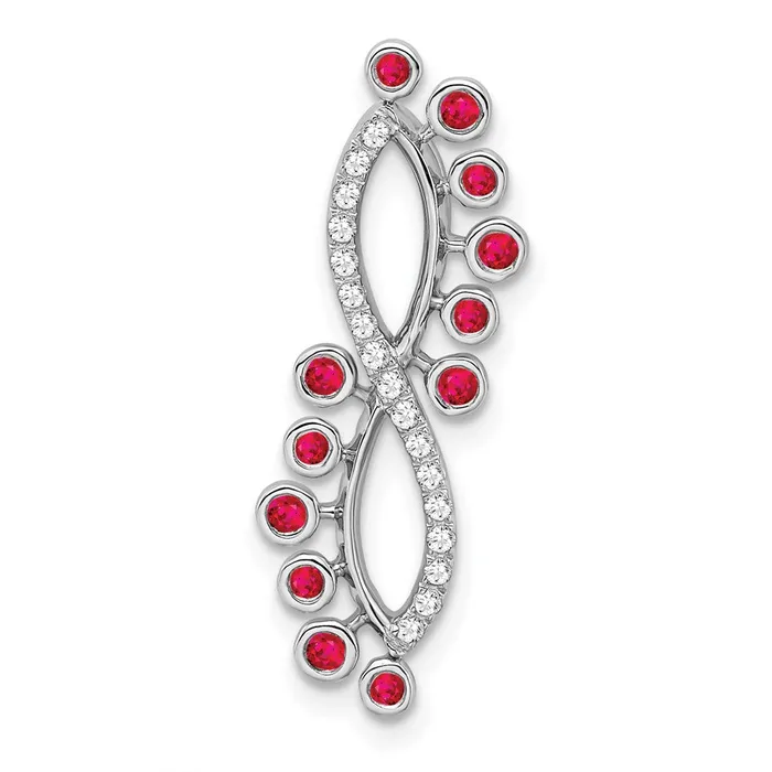 Goldia 14k White Gold Ruby and Real Diamond Infinity Chain Slide Rings