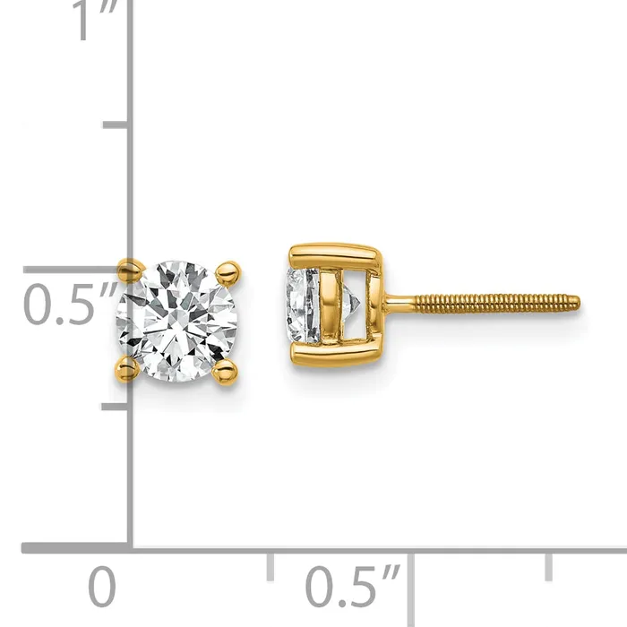 Goldia 14k Yellow Gold 1 ctw Certified Lab Grown Diamond VSSI G Round 4 Prong Heavy Wt Screwback Stud Earrings Earrings