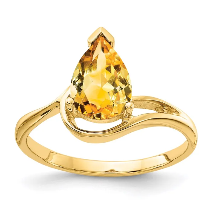 Goldia 14K Yellow Gold 9x6mm Pear Citrine ring Rings