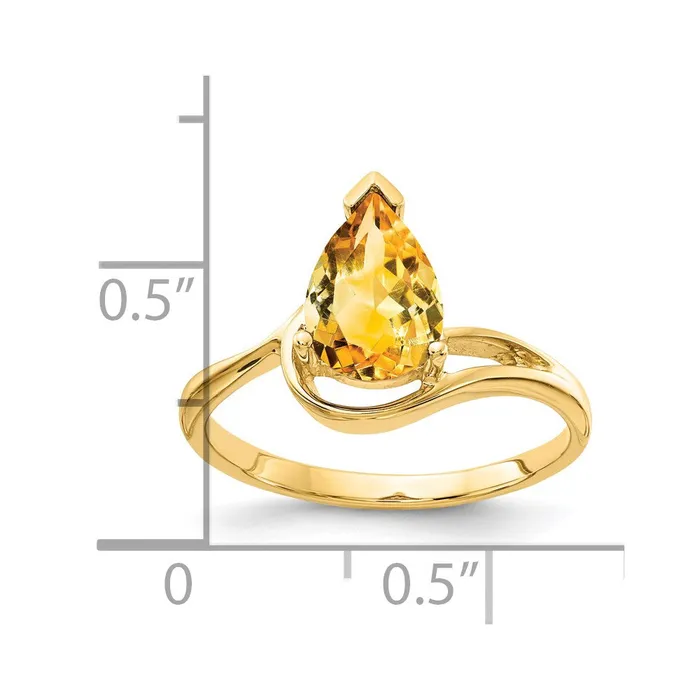 Goldia 14K Yellow Gold 9x6mm Pear Citrine ring Rings