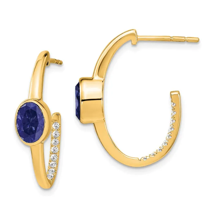 Goldia 14k Yellow Gold Oval Created Sapphire and Real Diamond JHoop Earrings Earrings Goldia 14k Yellow Gold Oval Created Sapphire and Real Diamond JHoop Earrings Earrings