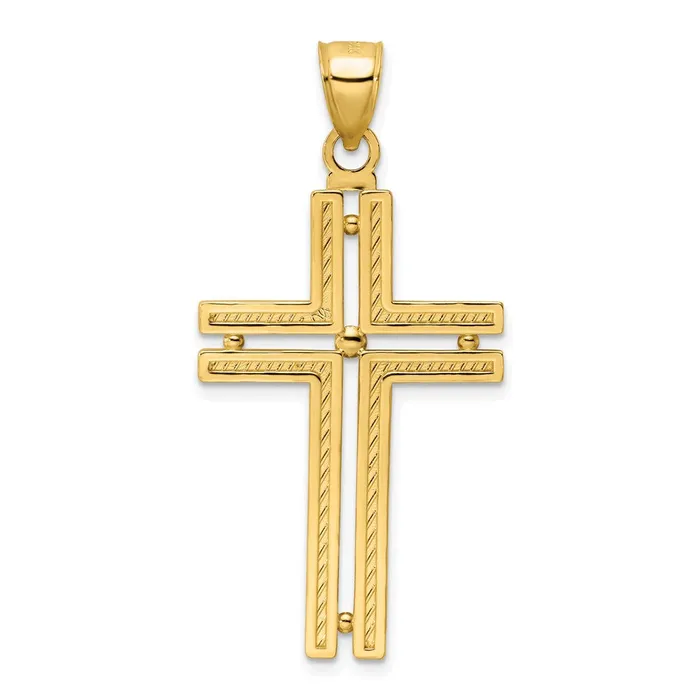 Goldia 14k Yellow Gold Polished Beaded Cross Pendant Necklaces