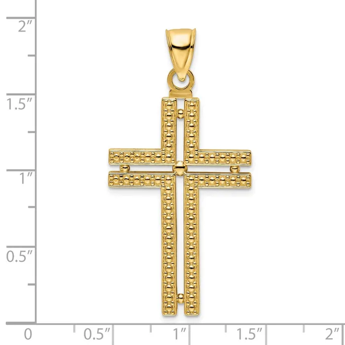 Goldia 14k Yellow Gold Polished Beaded Cross Pendant Necklaces