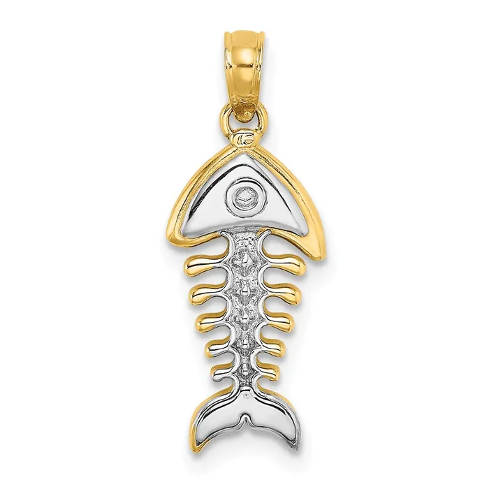 Goldia 14k Yellow u0026 Rhodium Gold wRhodium 3D Fishbone Charm Charm Necklaces Goldia 14k Yellow u0026 Rhodium Gold wRhodium 3D Fishbone Charm Charm Necklaces
