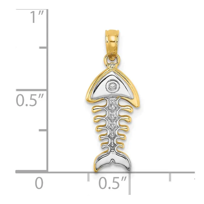 Goldia 14k Yellow u0026 Rhodium Gold wRhodium 3D Fishbone Charm Charm Necklaces