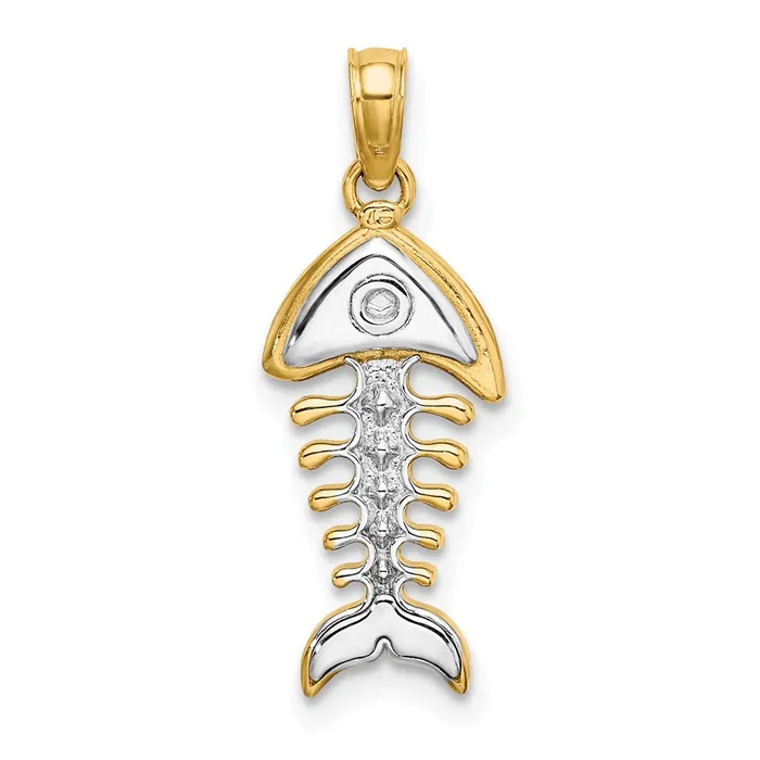 Goldia 14k Yellow u0026 Rhodium Gold wRhodium 3D Fishbone Charm Charm Necklaces