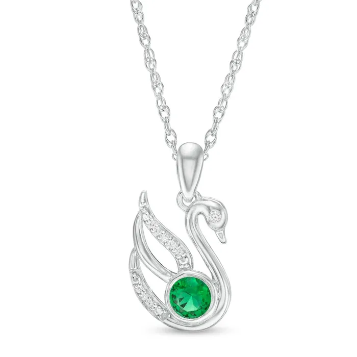 Goldia 40mm LabCreated Emerald and Diamond Accent Swan Pendant in Sterling Silver Necklaces Goldia 40mm LabCreated Emerald and Diamond Accent Swan Pendant in Sterling Silver Necklaces