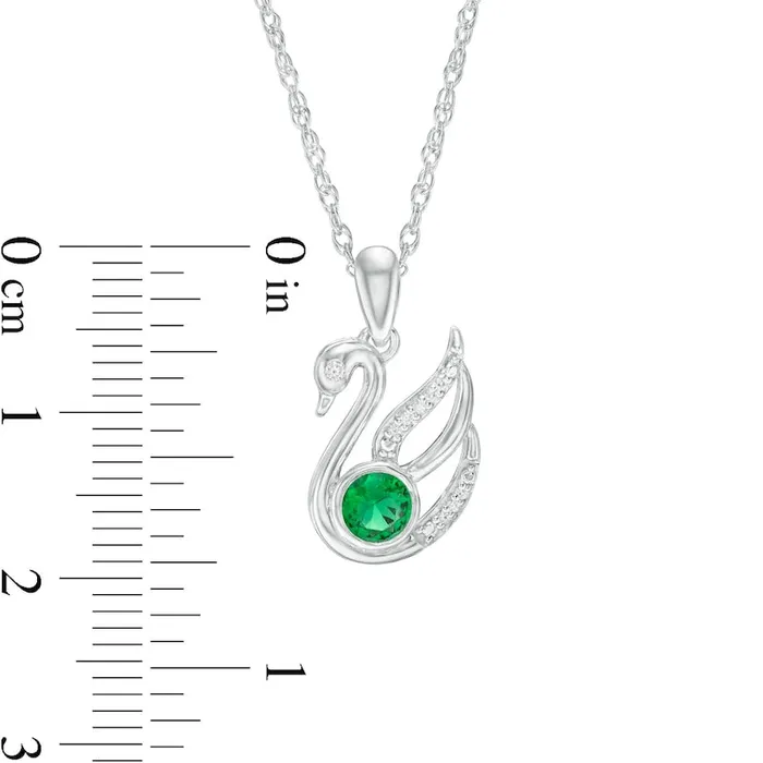 Goldia 40mm LabCreated Emerald and Diamond Accent Swan Pendant in Sterling Silver Necklaces Goldia 40mm LabCreated Emerald and Diamond Accent Swan Pendant in Sterling Silver Necklaces