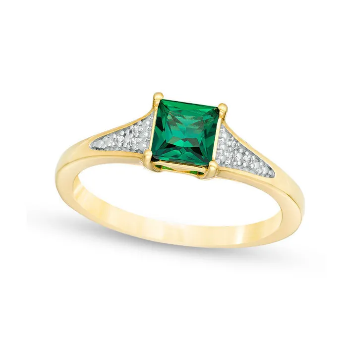 Goldia 50mm PrincessCut LabCreated Emerald and Diamond Accent TriSides Ring in Solid 10K Yellow Gold Rings Goldia 50mm PrincessCut LabCreated Emerald and Diamond Accent TriSides Ring in Solid 10K Yellow Gold Rings