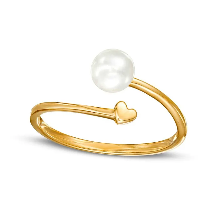 Goldia 55mm Cultured Freshwater Pearl and Polished Heart Open Wrap Ring in Solid 10K Yellow Gold Rings Goldia 55mm Cultured Freshwater Pearl and Polished Heart Open Wrap Ring in Solid 10K Yellow Gold Rings