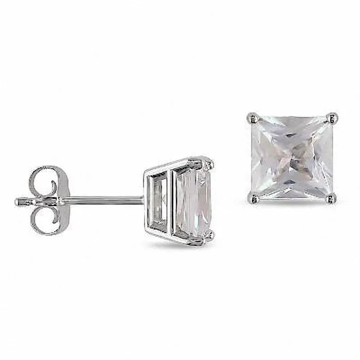 Goldia 55mm PrincessCut LabCreated White Sapphire Stud Earrings in 10K White Gold Earrings