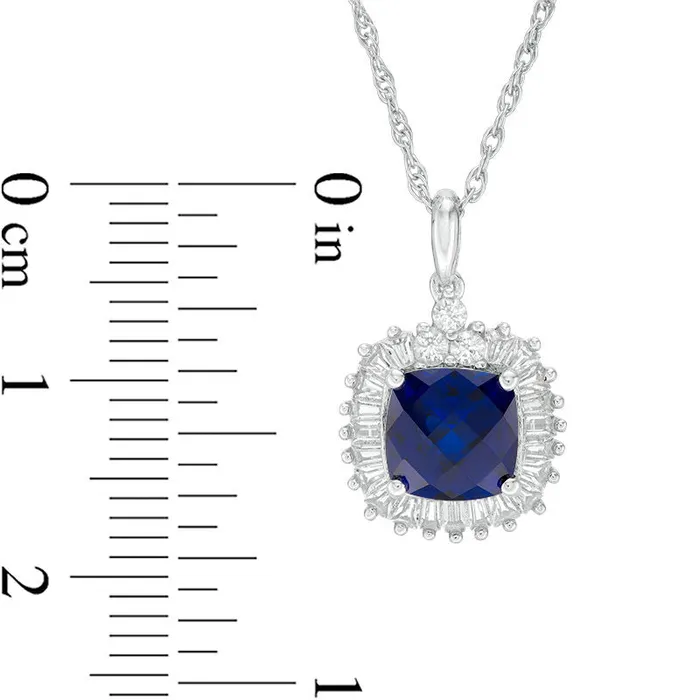 Goldia 70mm CushionCut LabCreated Blue and White Sapphire Sunburst Frame Pendant in Sterling Silver Rings Goldia 70mm CushionCut LabCreated Blue and White Sapphire Sunburst Frame Pendant in Sterling Silver Rings