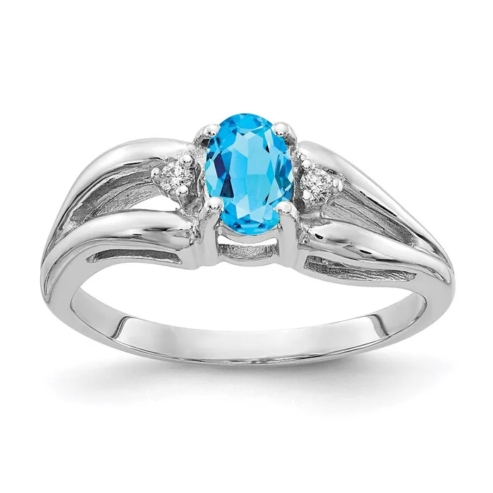 goldiaca 14k White Gold 6x4mm Oval Blue Topaz VS Real Diamond ring Rings
