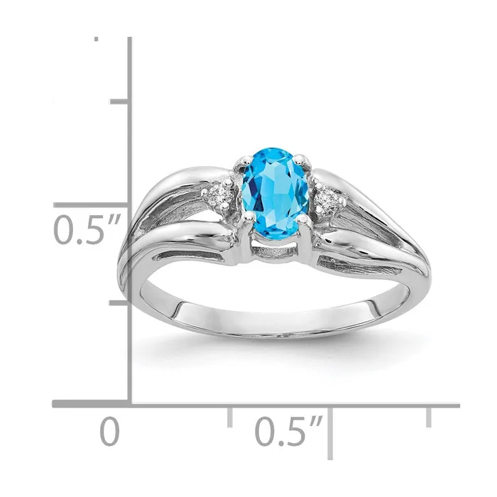 goldiaca 14k White Gold 6x4mm Oval Blue Topaz VS Real Diamond ring Rings
