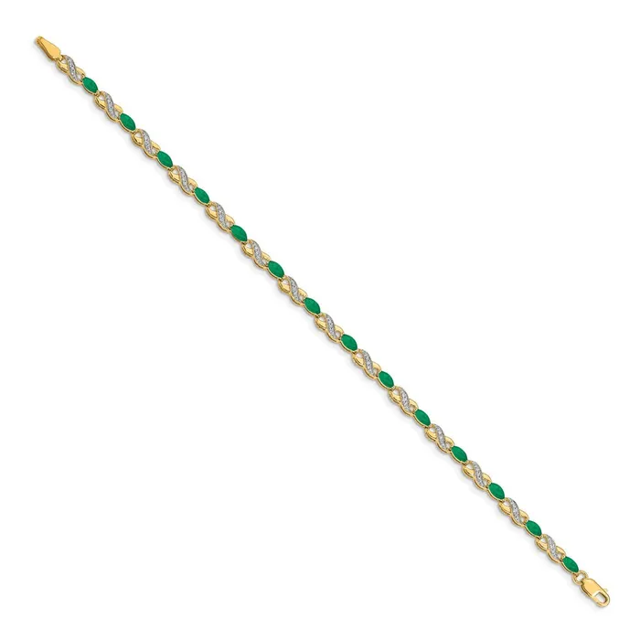 goldiaca 14k Yellow Gold Natural Diamond and Emerald Infinity Bracelet Bracelets