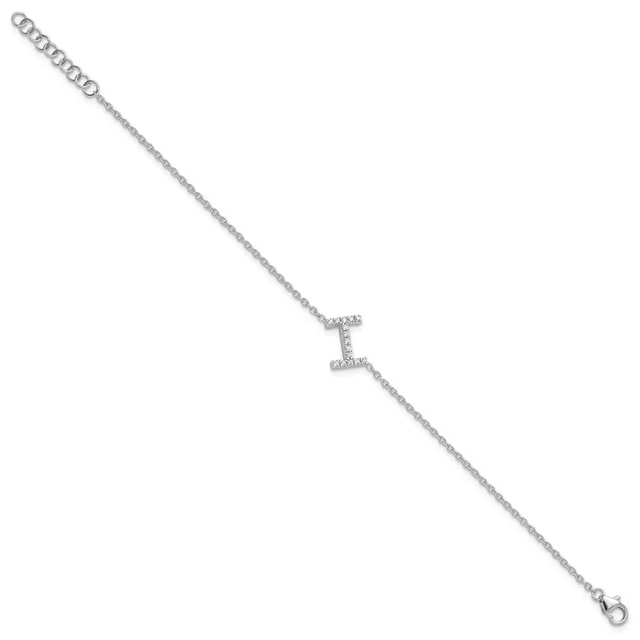 goldiaca Bracelets 14KW Natural Diamond Sideways Letter I w 1in ext Bracelet