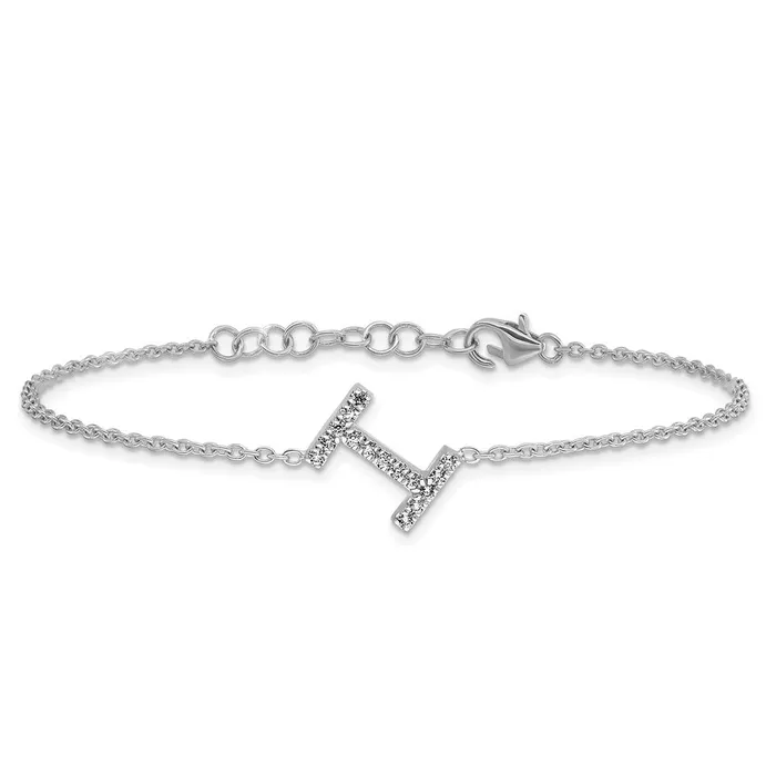 goldiaca Bracelets 14KW Natural Diamond Sideways Letter I w 1in ext Bracelet