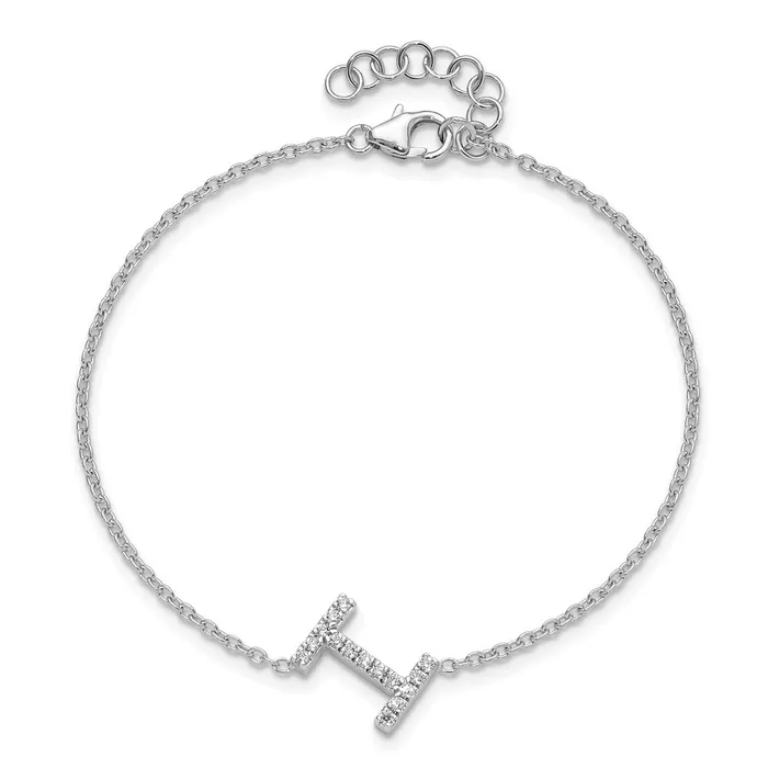 goldiaca Bracelets 14KW Natural Diamond Sideways Letter I w 1in ext Bracelet