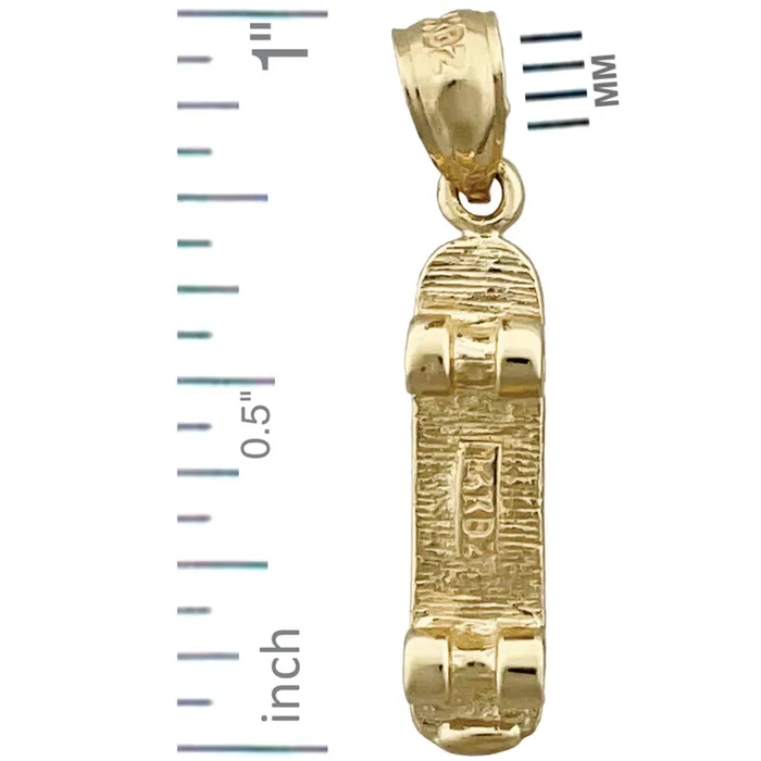 Goldia Charm Necklaces 14K Gold 3D Skateboard Charm