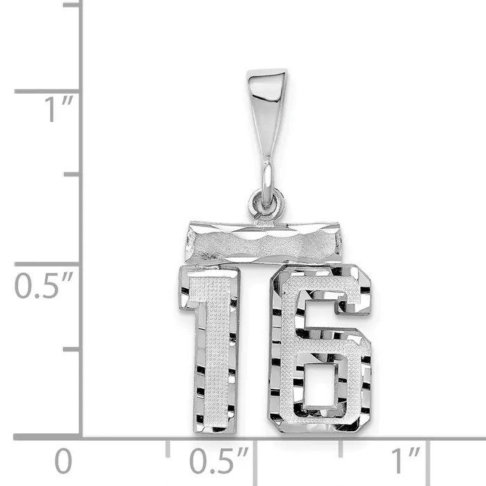Goldia Charm Necklaces 14k White Goldw Small Brushed Diamondcut Number 16 Charm
