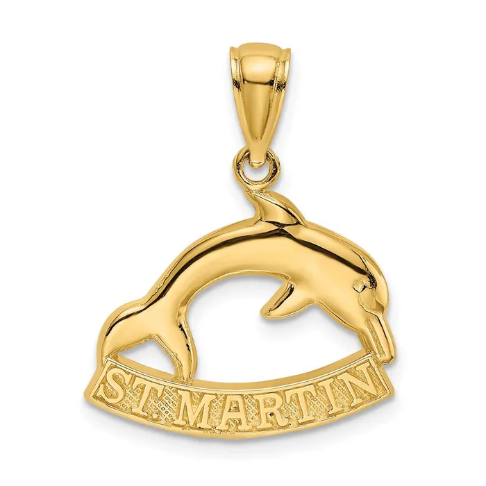 Goldia Charm Necklaces 14k Yellow Gold 2D ST MARTIN Under Dolphin Charm