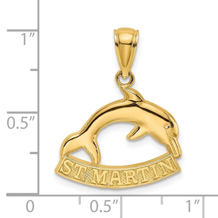 Goldia Charm Necklaces 14k Yellow Gold 2D ST MARTIN Under Dolphin Charm
