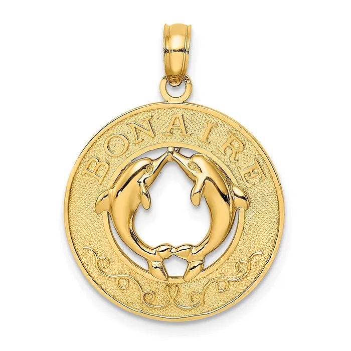 Goldia Charm Necklaces 14k Yellow Gold BONAIRE Circle w Dolphins Charm
