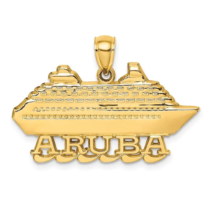 Goldia Charm Necklaces 14k Yellow Gold Polished 2D Aruba Cruise Ship W Wave Charm
