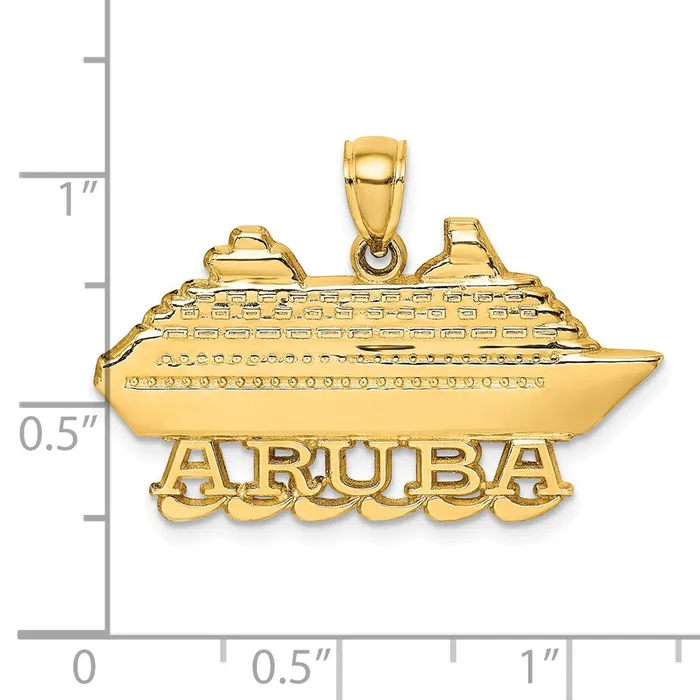 Goldia Charm Necklaces 14k Yellow Gold Polished 2D Aruba Cruise Ship W Wave Charm