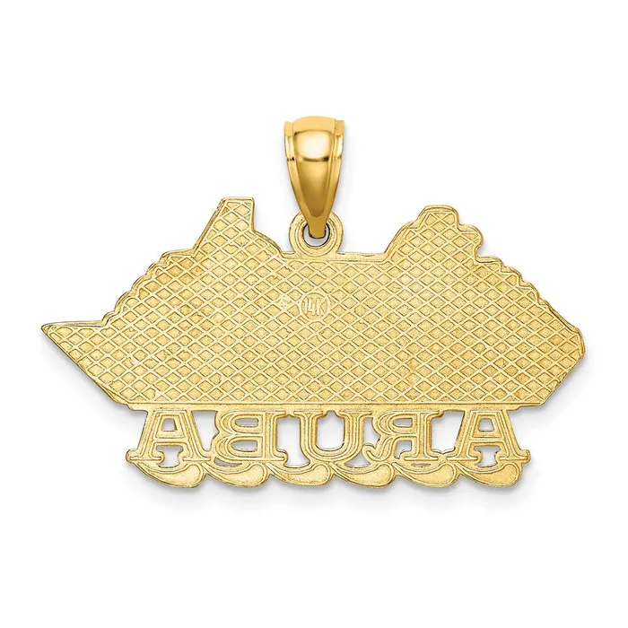 Goldia Charm Necklaces 14k Yellow Gold Polished 2D Aruba Cruise Ship W Wave Charm