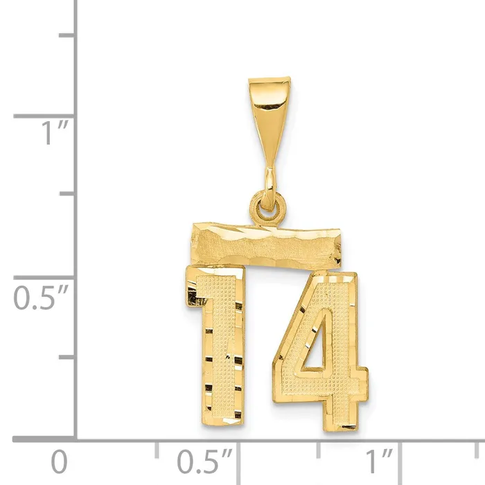 Goldia Charm Necklaces 14k Yellow Gold Small Brushed Diamondcut Number 14 Charm