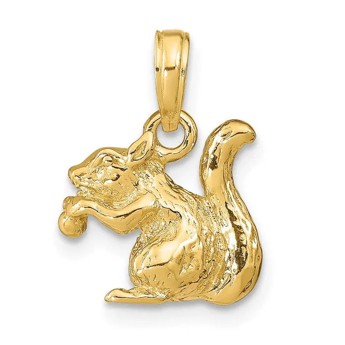 Goldia Charm Necklaces 14k Yellow Gold Solid 3D Squirrel with Nut Charm