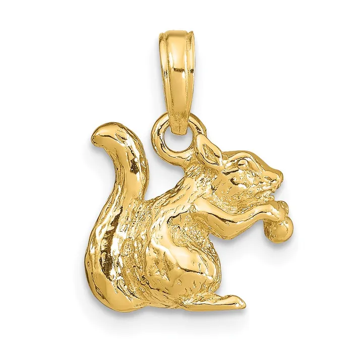 Goldia Charm Necklaces 14k Yellow Gold Solid 3D Squirrel with Nut Charm