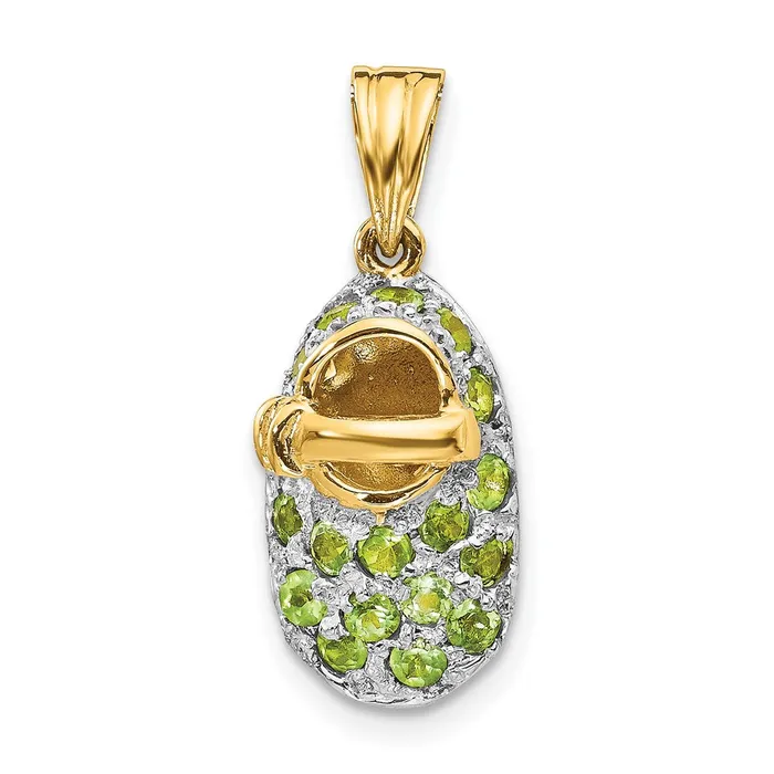 Goldia Charm Necklaces 14k Yellow Rhodium Gold Rhodium ProngSet AugustPeridot Baby Shoe Charm