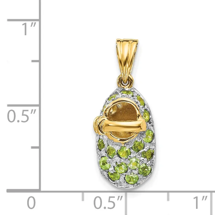 Goldia Charm Necklaces 14k Yellow Rhodium Gold Rhodium ProngSet AugustPeridot Baby Shoe Charm