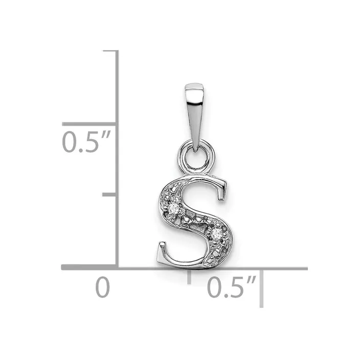 Goldiacom 14K White Gold Polished 01ct Diamond Initial S Charm Charm Necklaces