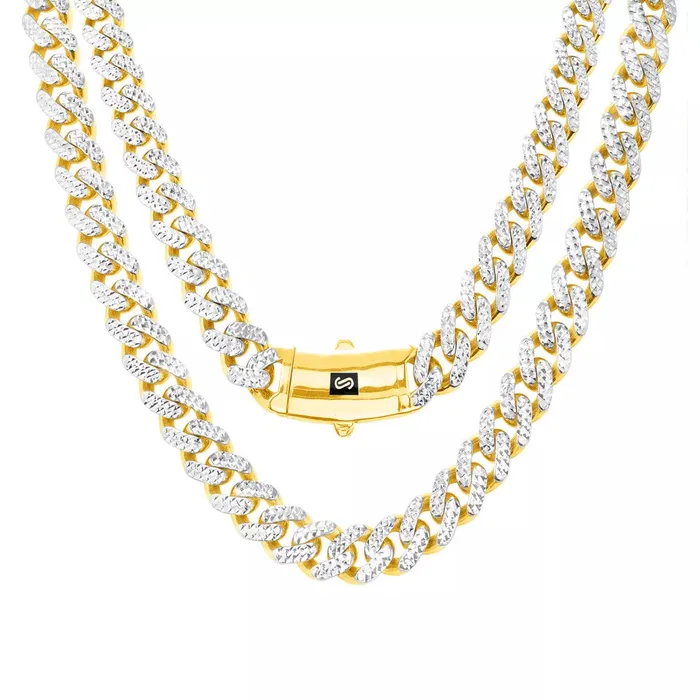 Goldiacom Necklaces 10k Yellow Gold 9mm Monaco Miami Cuban Link Diamond Cut Pave Chain Necklace 20 Goldiacom Necklaces 10k Yellow Gold 9mm Monaco Miami Cuban Link Diamond Cut Pave Chain Necklace 20