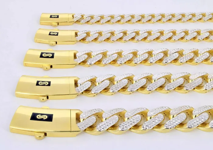 Goldiacom Necklaces 10k Yellow Gold 9mm Monaco Miami Cuban Link Diamond Cut Pave Chain Necklace 20
