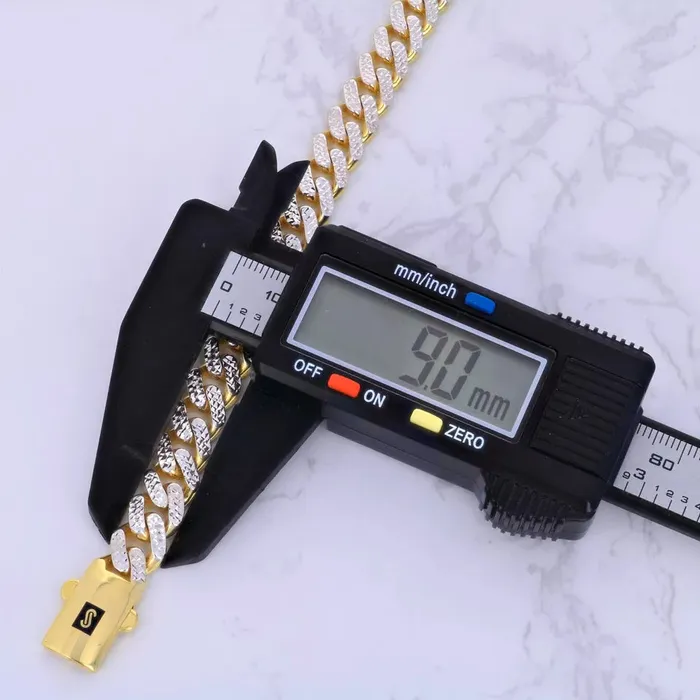 Goldiacom Necklaces 10k Yellow Gold 9mm Monaco Miami Cuban Link Diamond Cut Pave Chain Necklace 20
