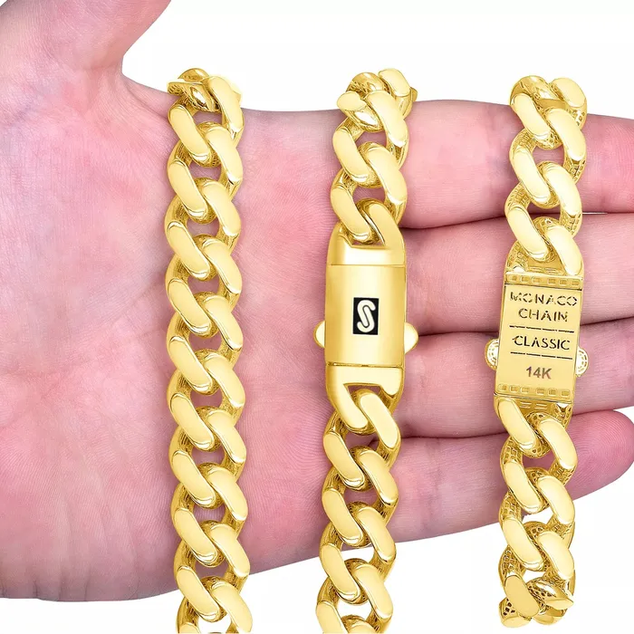 Goldiacom Necklaces 10k Yellow Gold Royal Monaco Miami Cuban Link 9mm Chain Pendant Necklace 18
