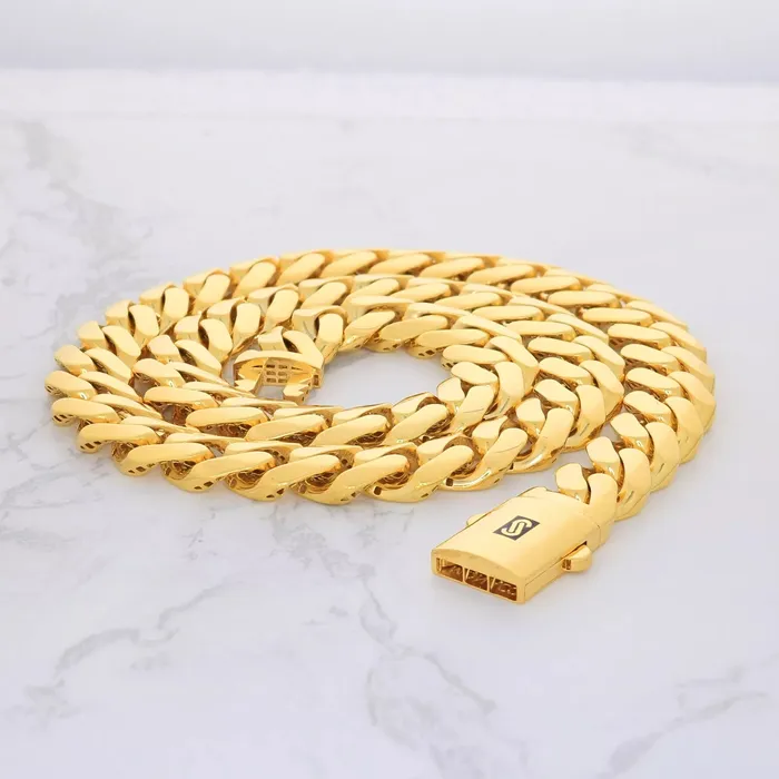 Goldiacom Necklaces 10k Yellow Gold Royal Monaco Miami Cuban Link 9mm Chain Pendant Necklace 18