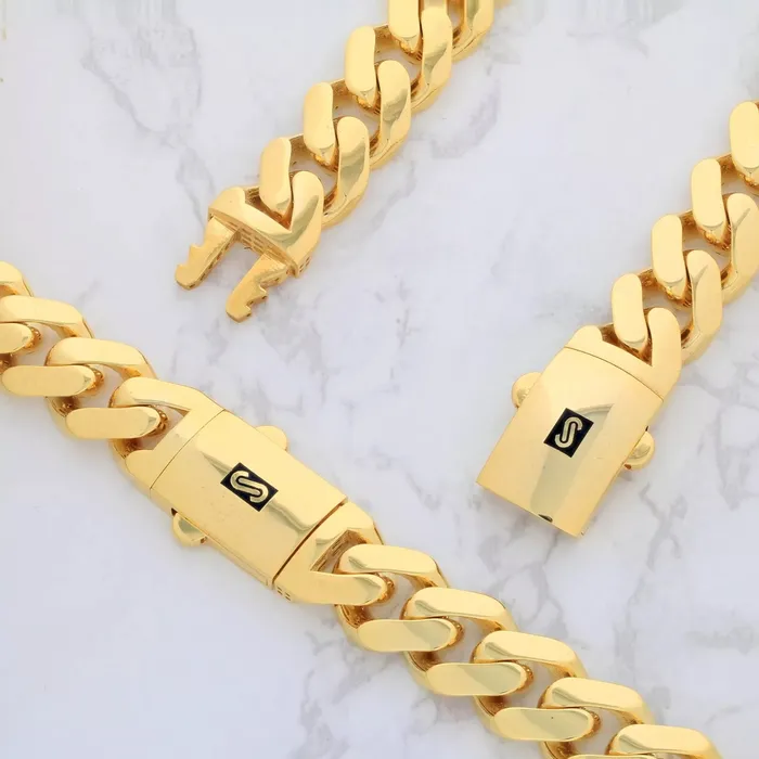 Goldiacom Necklaces 10k Yellow Gold Royal Monaco Miami Cuban Link 9mm Chain Pendant Necklace 18