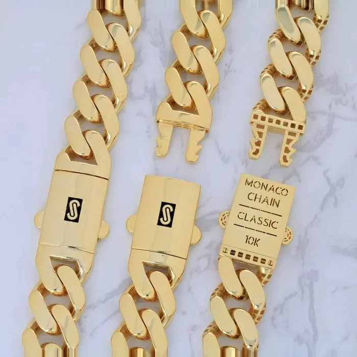 Goldiacom Necklaces 10k Yellow Gold Royal Monaco Miami Cuban Link 9mm Chain Pendant Necklace 18