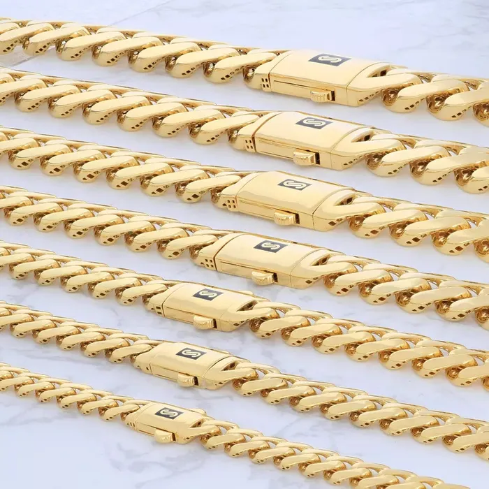 Goldiacom Necklaces 10k Yellow Gold Royal Monaco Miami Cuban Link 9mm Chain Pendant Necklace 18