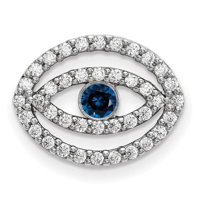 Goldiacom Necklaces 14k White Gold Medium Diamond and Sapphire Halo Evil Eye Pendant Goldiacom Necklaces 14k White Gold Medium Diamond and Sapphire Halo Evil Eye Pendant
