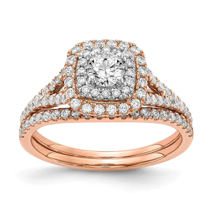 Goldiacom Rings 10 Ct Natural Diamond Halo Infinity Bridal Engagement Ring Set in 14K Rose Gold