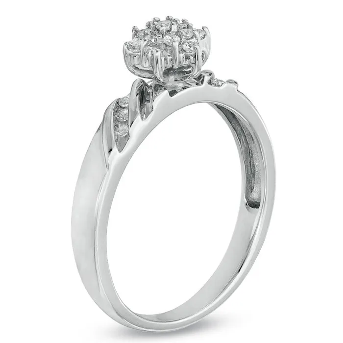 Goldiacom Rings 15 CT TW Diamond Cluster Engagement Ring in 14K White Gold